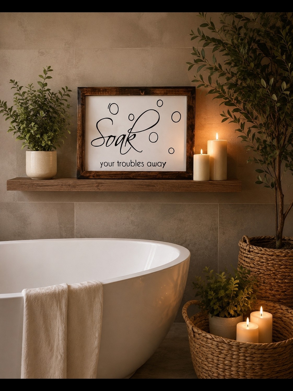 Soak Your Troubles Away Framed Wall Art - White
